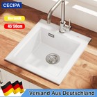 45x50cm Keramik Küchenspüle mit Siphon Einbauspüle Spülbecken für Einbauküche DE