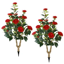 2 Packs 35.5" Artificial Camellia Tree, Faux Red Camellia Flowers Plant with ...