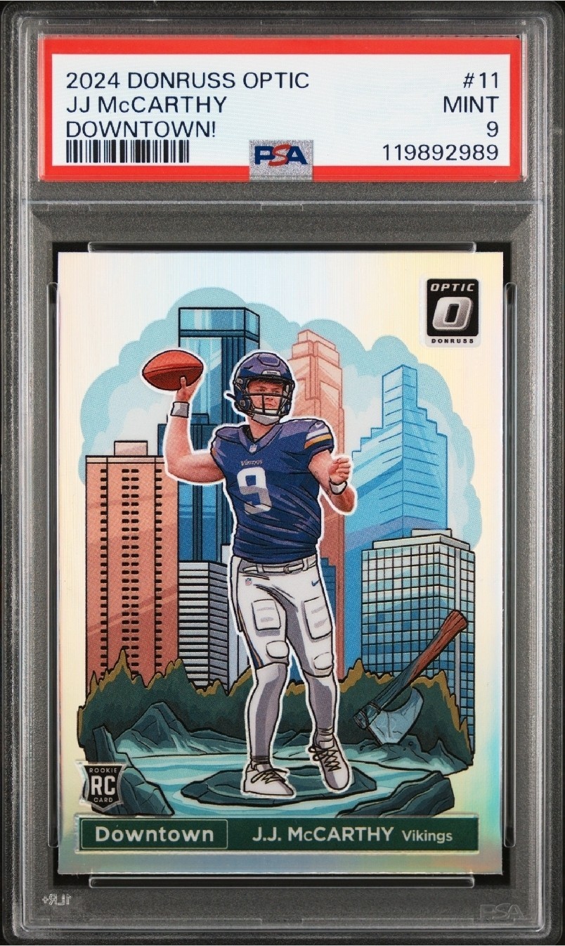 2024 Donruss Optic Downtown J.J. McCarthy RC PSA 9 Mint | Vikings SSP Case Hit