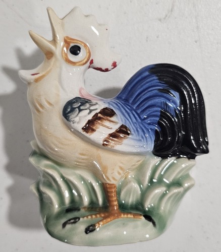 Small Ceramic Hand Painted Hen & Rooster Planters Set Japan 5x3x4 Multicolor  - Afbeelding 1 van 6