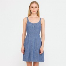 Lands End Canvas fit and flare chambray denim blue Midi dress 100% Cotton