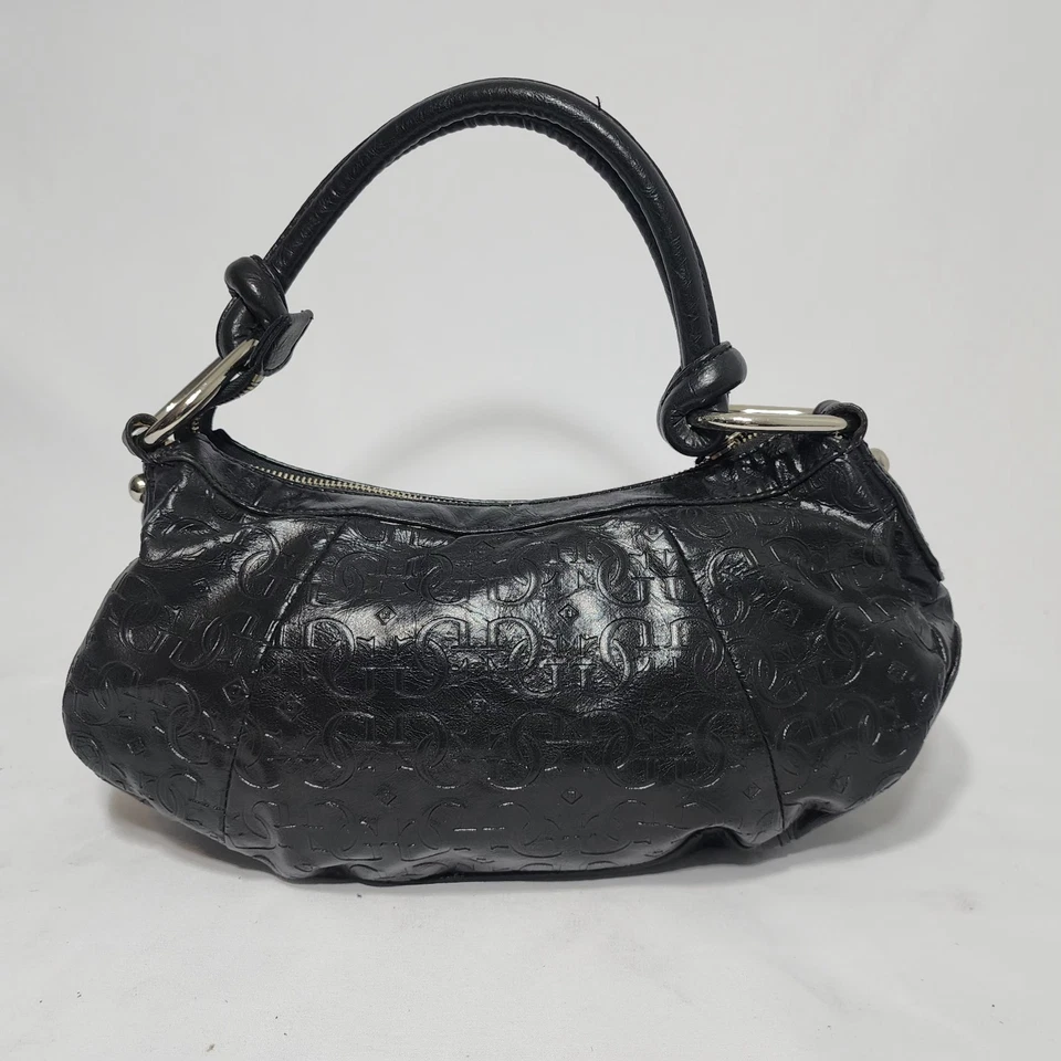 Guess Y2K Black Vegan Leather GGG Logo Embossed Mini Shoulder Hobo Bag Purse VTG - Image 4 of 4