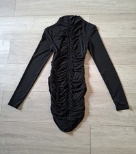 Zara Black Stretch Ruched Short Dress Wiggle Bodycon Party Evening UK8/10 (S)