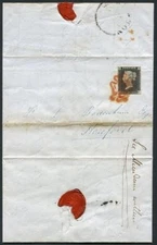 SG2 1d Black plate 4 HL four margin, Red Maltese cross 15.8.1840