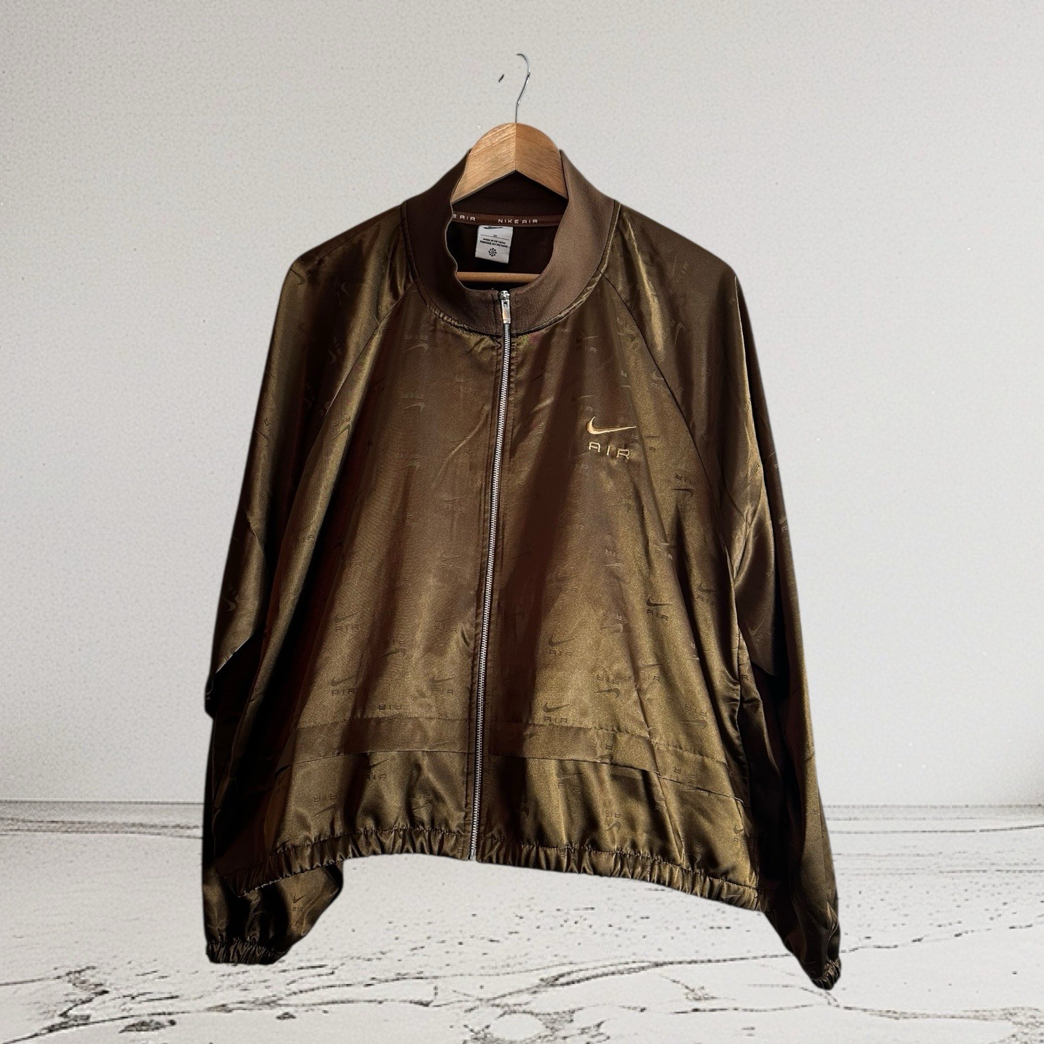 Nike Air Women’s Satin Jacquard Bomber Jacket – Brown Bronze – Size 2X