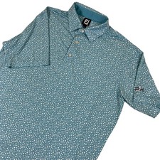 FootJoy FJ ProDry Mens Golf Polo Shirt Teal Blue White Floral Print Size XL