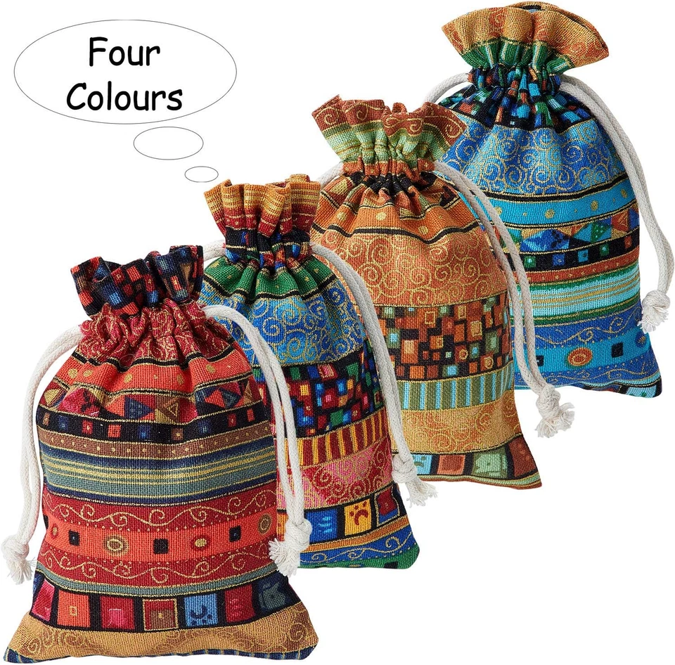 Paquete de 28 bolsas de monedas de joyería de caramelo egipcio estampado azteca cordón bolsa de regalo olla Foto 2 de 4