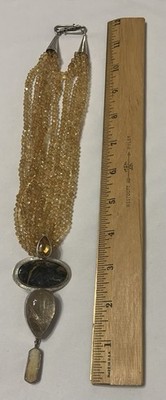 Großes Echo des Träumers Sterling Silber 925 Tigerauge Citrin Quarz Halskette