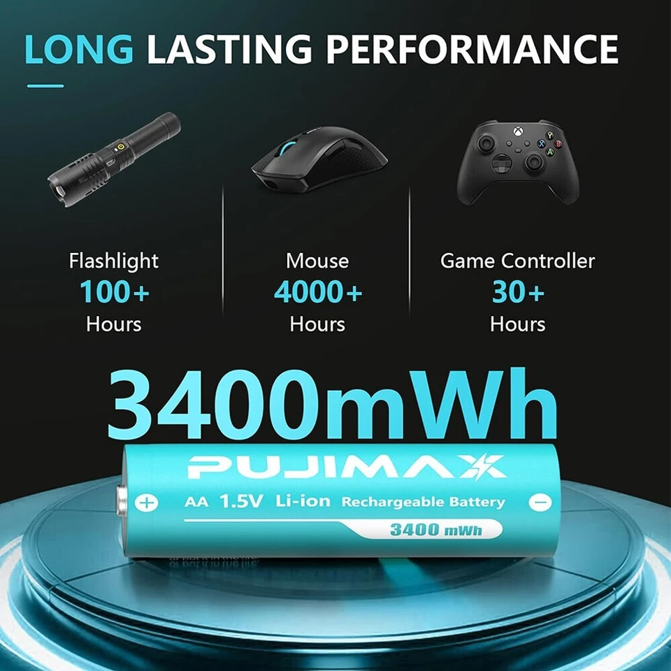 8/16/24/32PCS PUJIMAX 3400mWh 1.5V AA Lithium Rechargeable Battery + Charger Box - Image 4 of 4