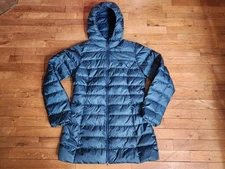 Eddie Bauer 650 Goose Down  Puffer Coat Lightweight Hooded Women’s Sz M Blue New