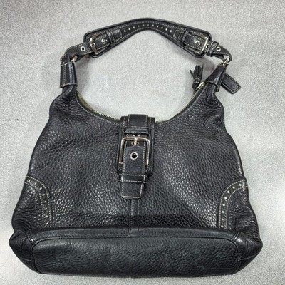 Vintage 2004 Coach Hamptons 5054 Black Leather Shoulder Bag Womens
