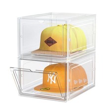 SCAVATA Hat Organizer Box, Stackable Clear Baseball Caps Holder 2 Pack,