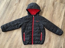 Nike Kids Puffer Jacket Hooded Full Zip Size 6 Black Coat - Red Inside Lining