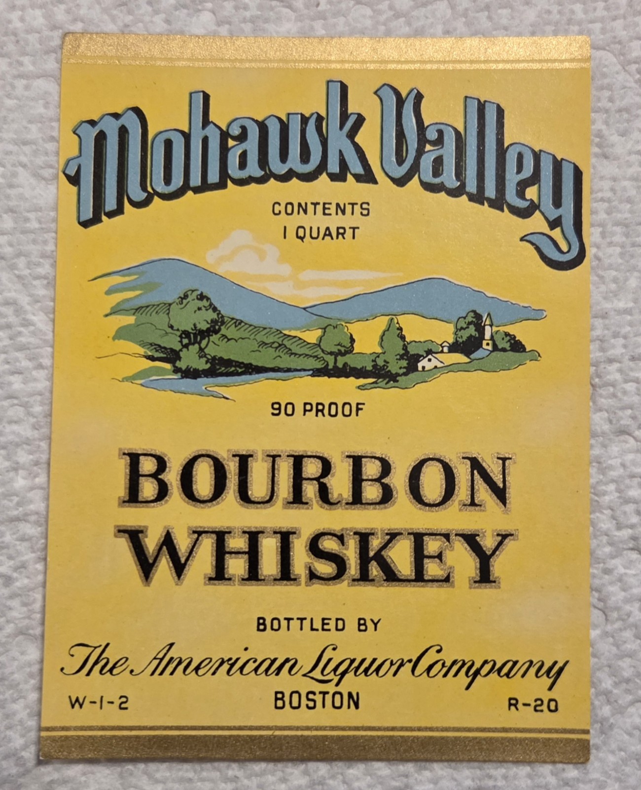 MOHAWK VALLEY Bourbon WHISKEY Bottle Label American Liquor Co Boston Mass.