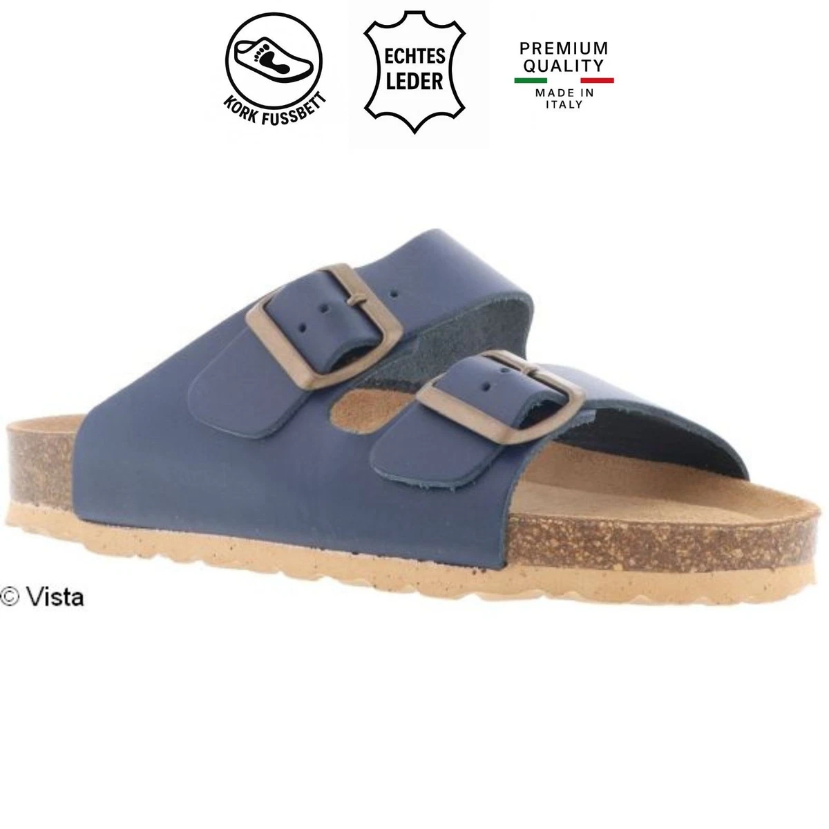 Damen Herren Pantolette Vista Echtleder Korkfußbett Memory Sandale Komfort 36–49