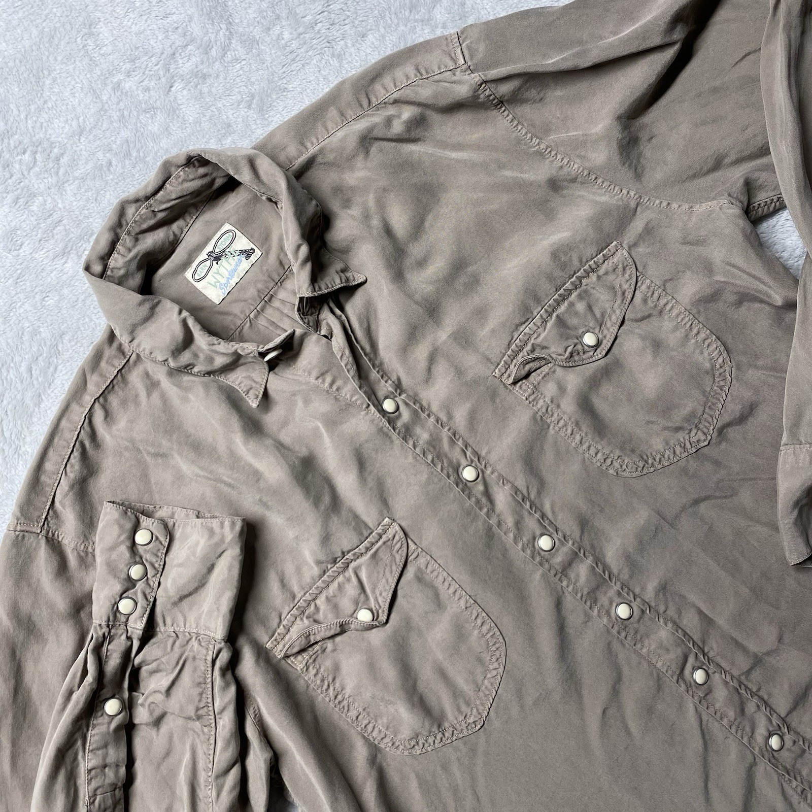 Wythe Shirt Mens Medium Gray Tencel Gabardine Pearl Snap Western Portugal Made