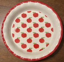 Fluted Ceramic Pie Plate Red & White w/ Apples IQ Accessories Vintage SHIPS FREE