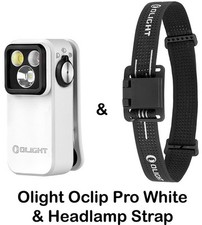 Olight Oclip Pro White w/Headlamp Strap, Floodlight Spotlight/Red Light, 500Lu