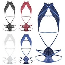 Womens See Through Lace Lingerie Bodysuit Sheer Mesh Hollow Out Teddy Nightwear