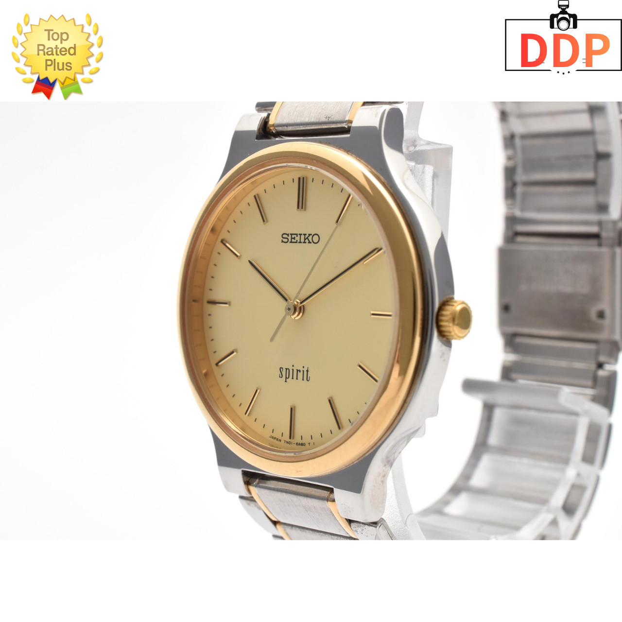[NEAR MINT] Vintage SEIKO Spirit Men's Quartz Watch 7N01-6A70 Gold Dial 34mm JPN