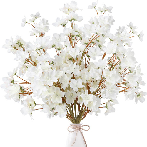 Sggvecsy Artificial Cherry Blossom Flowers 8 Pcs Faux 8pcs, White
