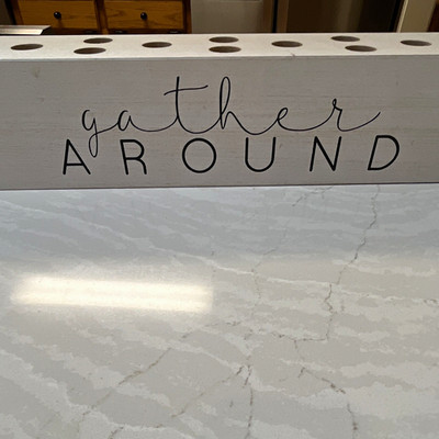White/Black Painted Wood Farmhouse Family ''Gather Around'' Block Sign Decor