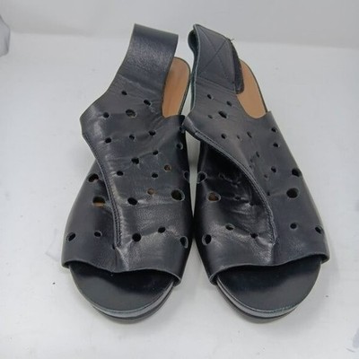 Women's Citygate Black Leather Sandal Wedges Size 40 USA 9