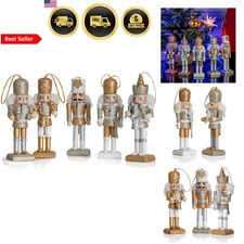 Nutcracker Ornaments Set Christmas Tree Decorations 5 Pieces Glittered Soldie...