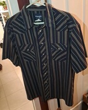Wrangler Western Shirt Mens Blue Plaid Short Sleeve Pearl Snap Casual XXL