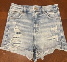 American Eagle Curvy Hi Rise Shortie Distressed Denim Shorts Size 0/24.5 /XS