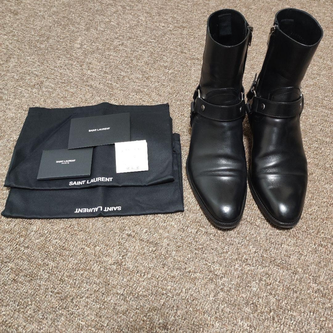 Stivali Saint Laurent con tacco ad anello neri vera pelle zip laterale misura 41 uomo autentici