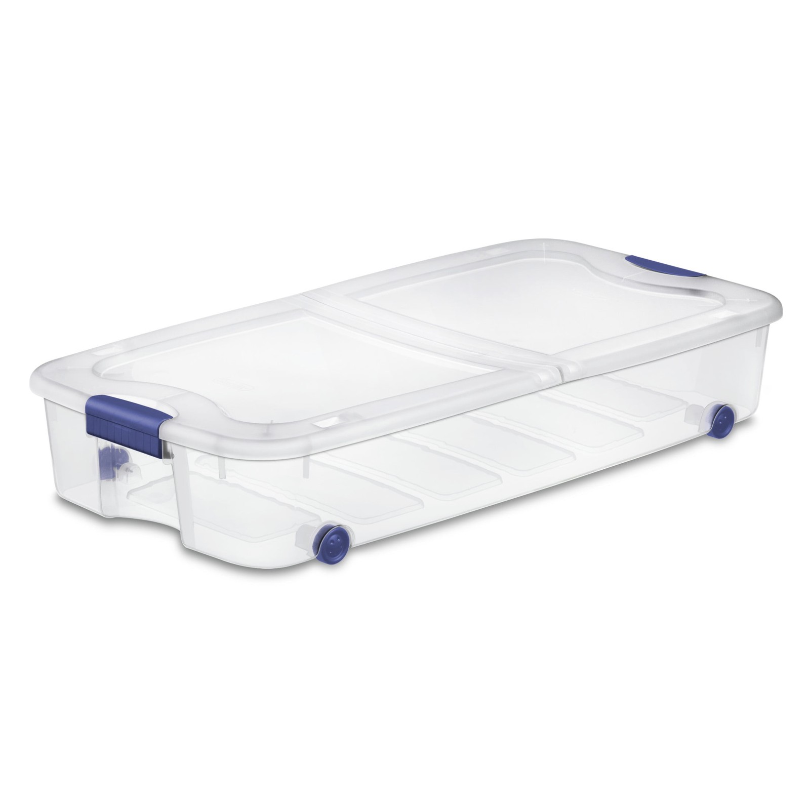 66Qt Clear Blue Underbed Storage Box with Locking Lid & Wheels