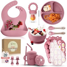 Baby Weaning Set 15 Pcs Silicone Baby Feeding Set with Suction Plate, Bowl,...