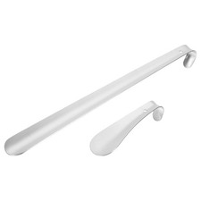 6in, 17in Shoe Horn, 2Pcs Metal Curved Handle Shoe Helper, Silver Tone