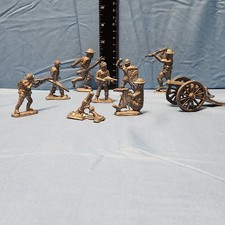 Vintage Lead Cast Metal Toy Soldiers Cannon Mortar Lot of 9 Figures