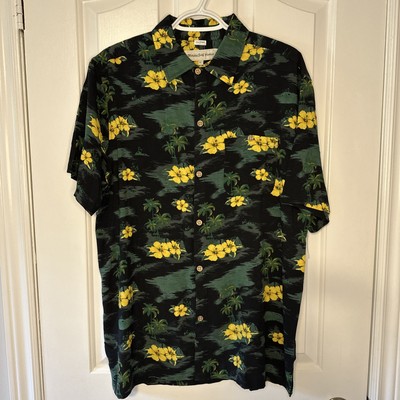 Molokai Surf Vintage Shirt Men L Yellow Hibiscus Hawaiian Short Sleeve Rayon