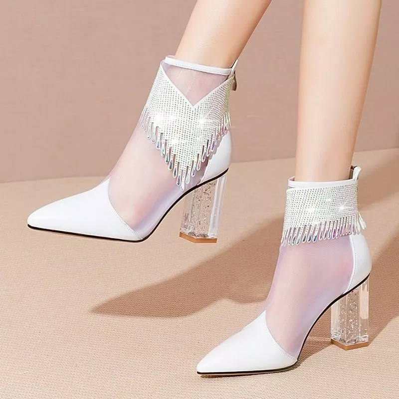 Clear pointed toe block heels hot sale