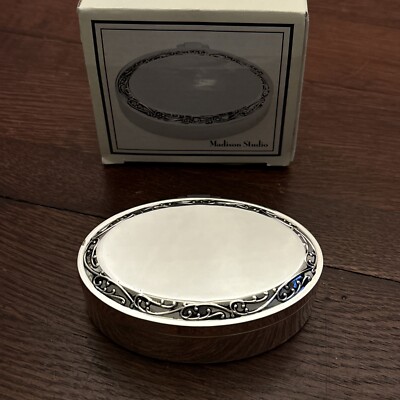 Madison Studio Silver Plated Engraveable Oval Shaped Trinket Jewelry Box