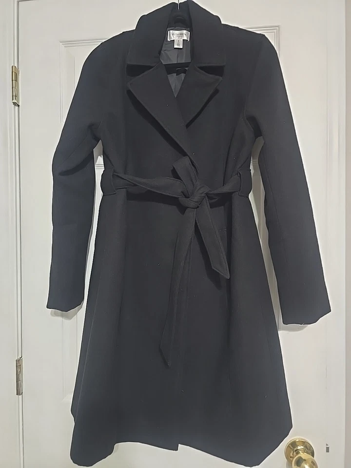Motherhood Maternity Belted Maternity Wrap Black Coat Size S - Image 4 of 4
