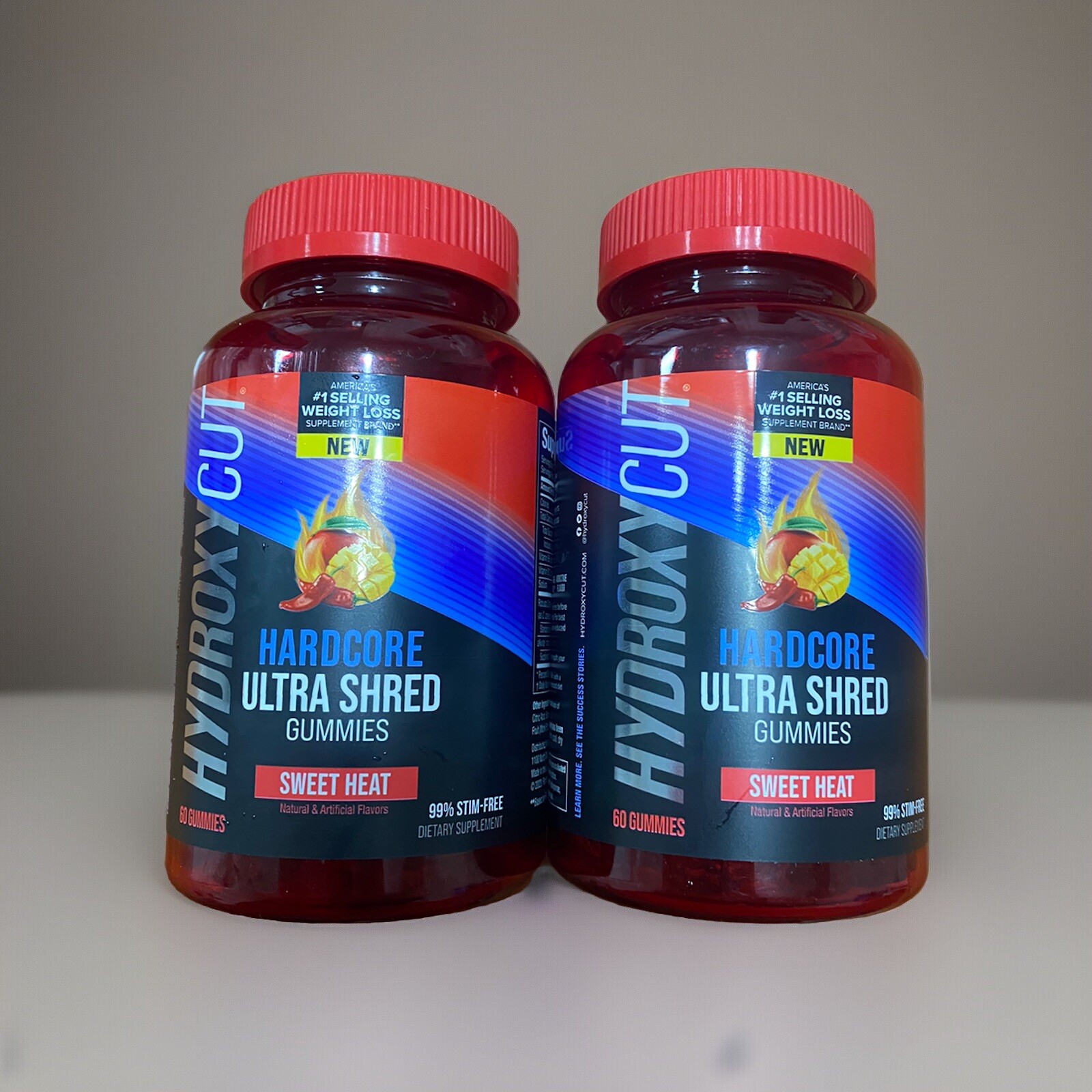 2 Pack Hydroxycut Hardcore Ultra Shred Gummies Sweet Heat 60 Ct Exp 11/2025