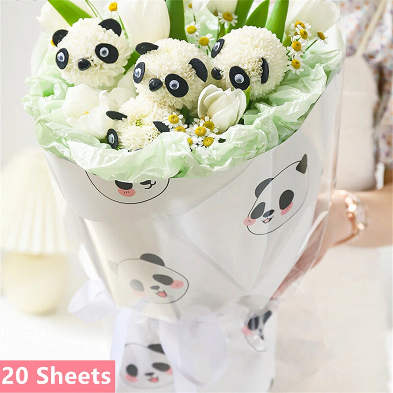 20 Sheets Panda Printed Wrapping Paper Bouquet Present Packaging 23x23" - Image 3 of 4