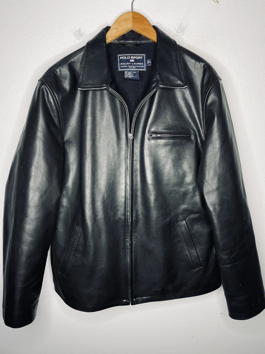 Polo Ralph Lauren Large Leather Jacket Coat VtG Sport Black XL Gents Grandpa GQ