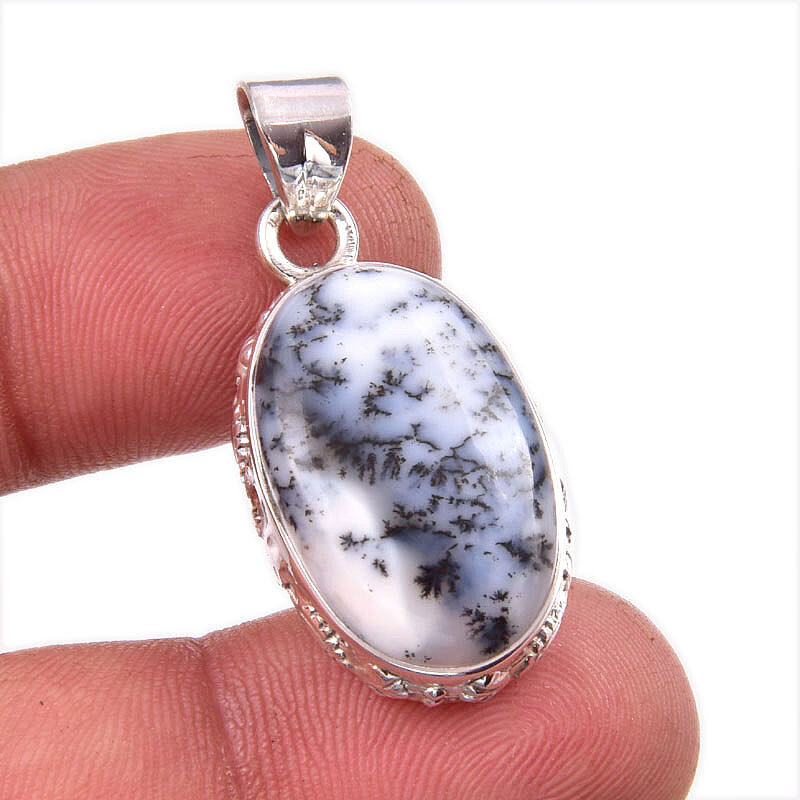 Natural Dendrite Opal Gemstone 925 Solid Sterling Silver Gift Pendant 1.5