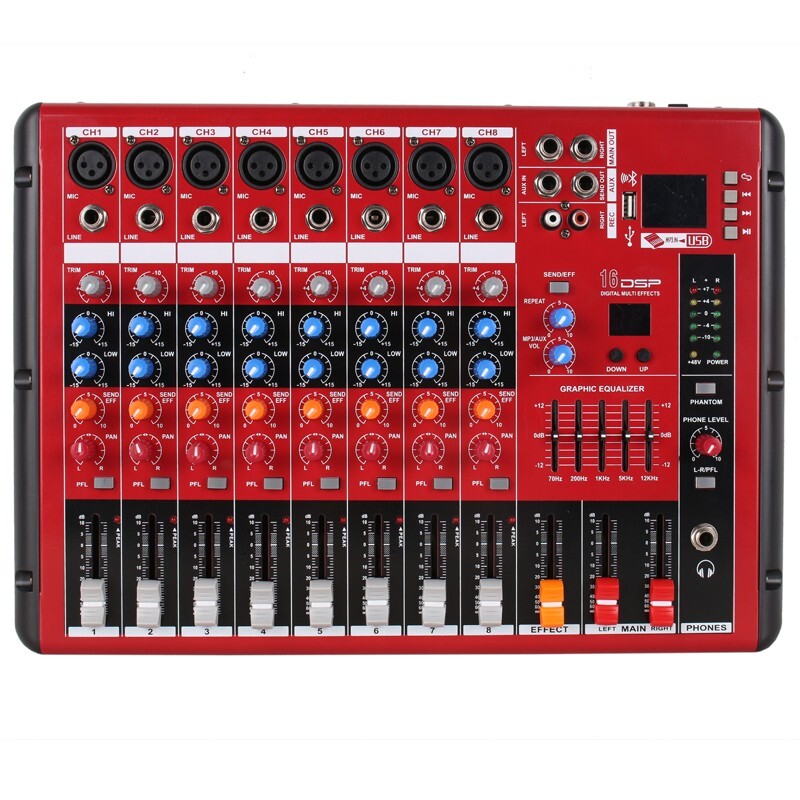 Red Sound Mixer 8 Channel Microphone Audio Studio Live Stage