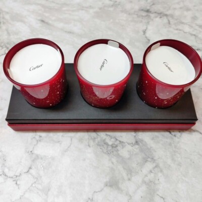 Cartier 香り付きキャンドル 3個セット ギフトボックス入り CARTIER カルティエ ノベルティ アロマキャンドル 3個セット 新品