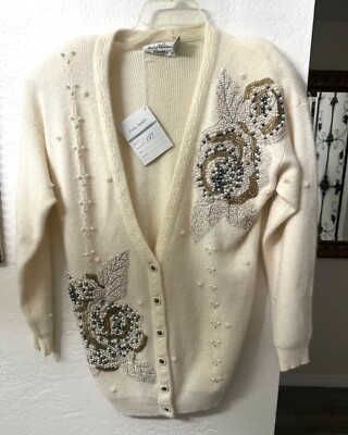 Vintage Marisa Christina Classics Cardigan With Faux Pearl Beads OSFM NWT