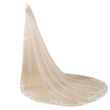 EllieWely Long 1 Tier Lace Wedding Bridal Veil With Metal Comb F10 Ivory