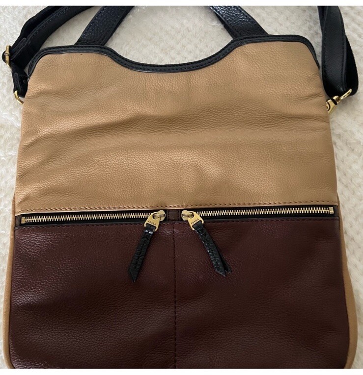 Fossil Brown and Beige Leather Hobo Bag - image 6