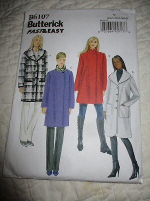 Butterick B6107 Fast & Easy Coat Jacket Pattern XS S Medium Women's Very Easy