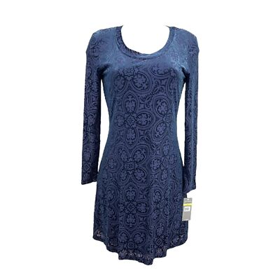Hope & Harlow Dress Size 4 Midnight Blue Long Sleeve Velvet Burnout NEW |  eBay